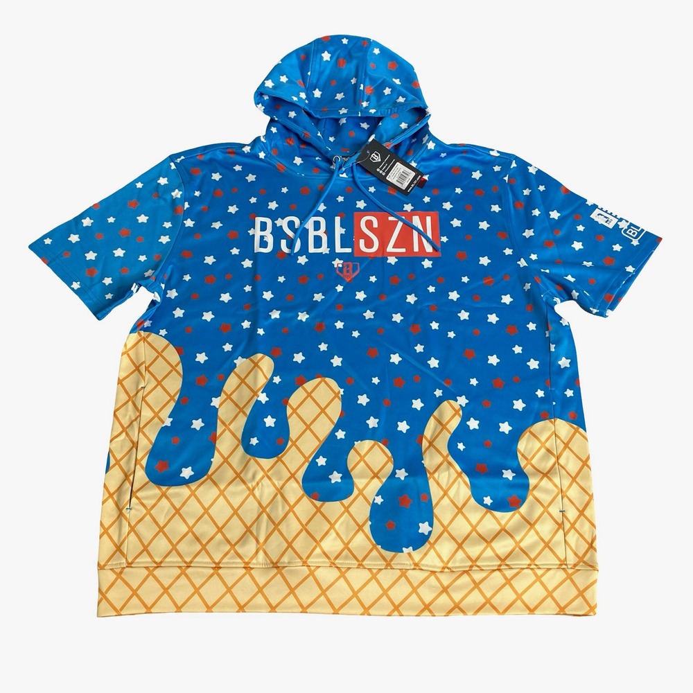 Baseball Lifestyle 101 Short Sleeve Hoodie Men XL Blue Ice Cream Drip Streetwear